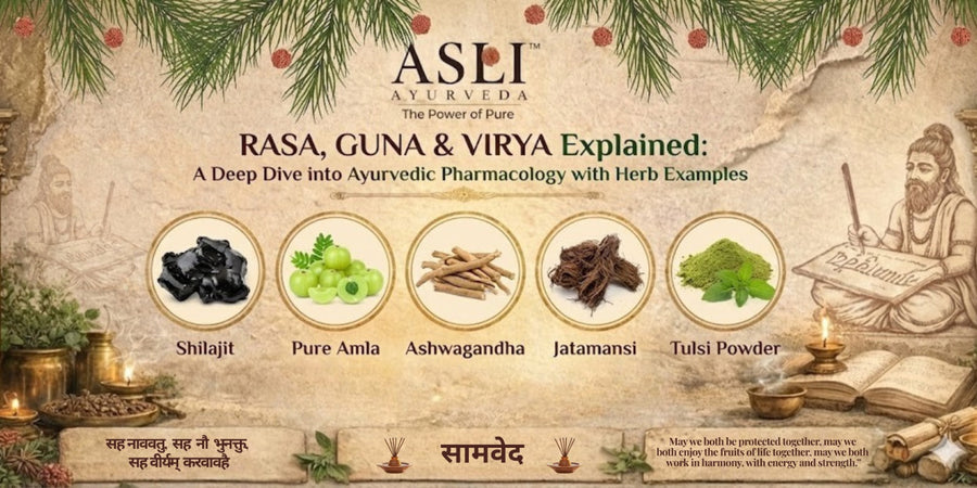 Rasa, Guna & Virya Explained: A Deep Dive into Ayurvedic Pharmacology with Herb Examples – ASLI AYURVEDA
